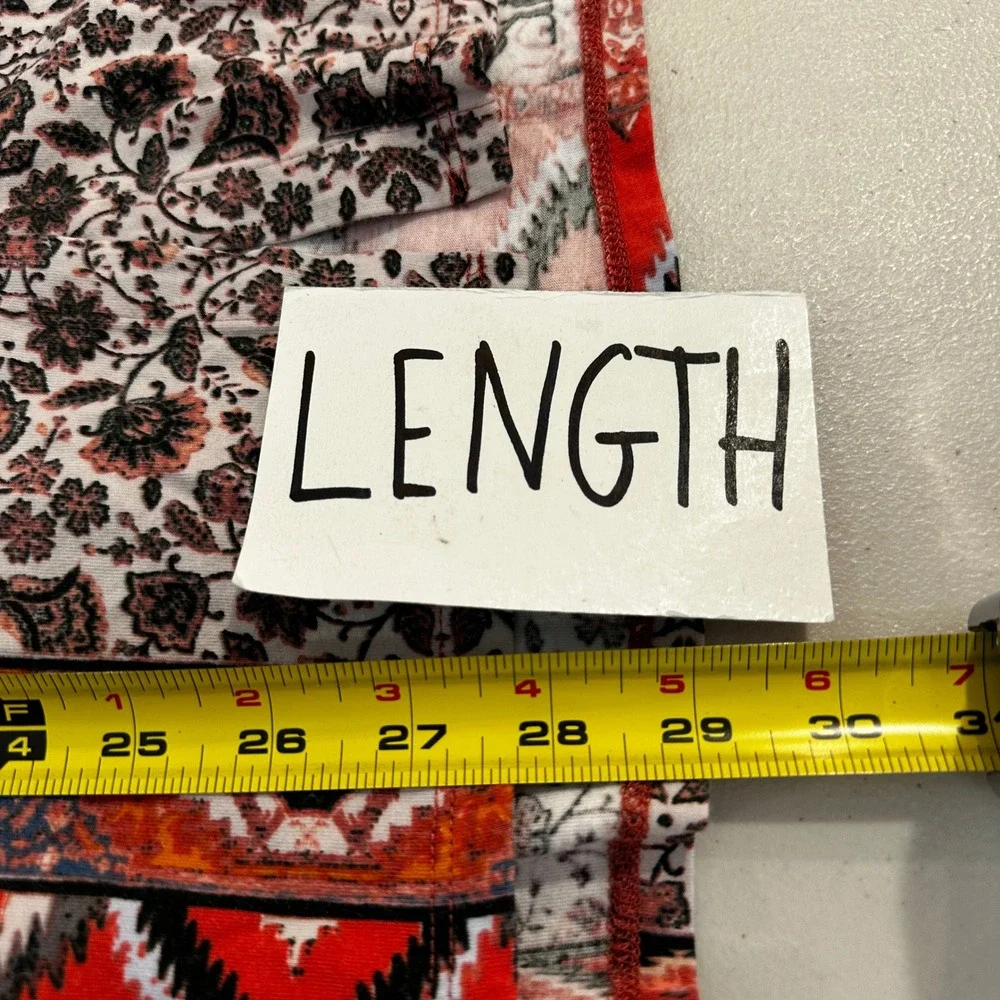 LOGO Lori Goldstein Red Mixed Print Button Front Cardigan Top XL Womens